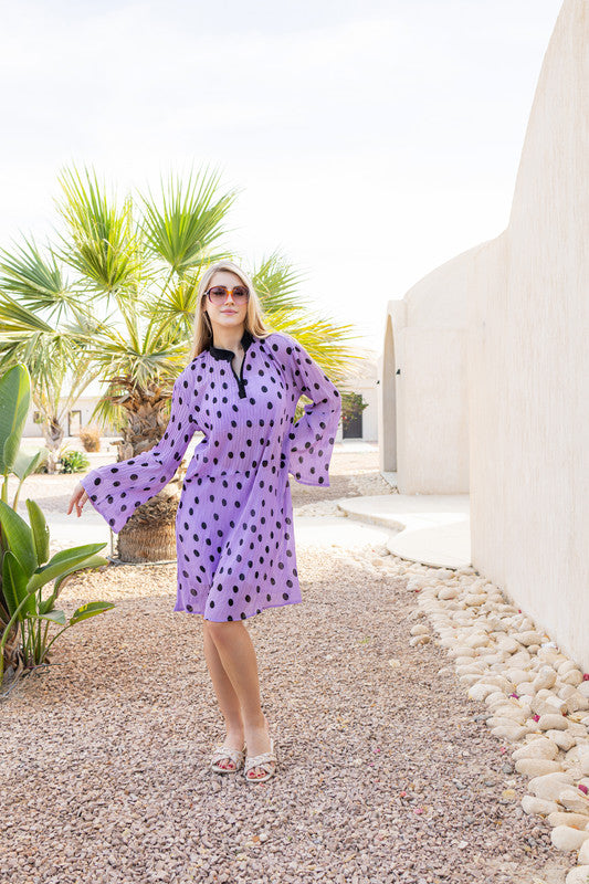 Chiffon Polka Dot Dress - Purple
