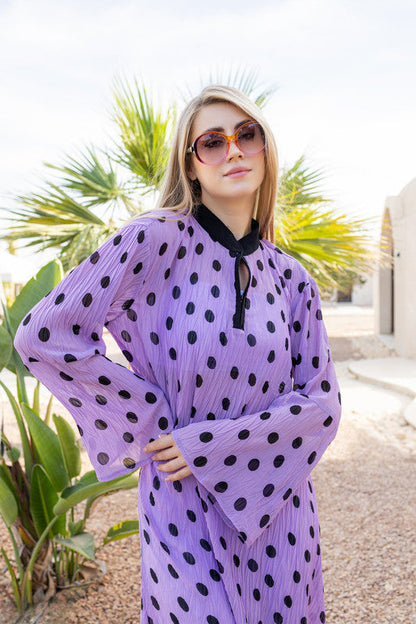 Chiffon Polka Dot Dress - Purple