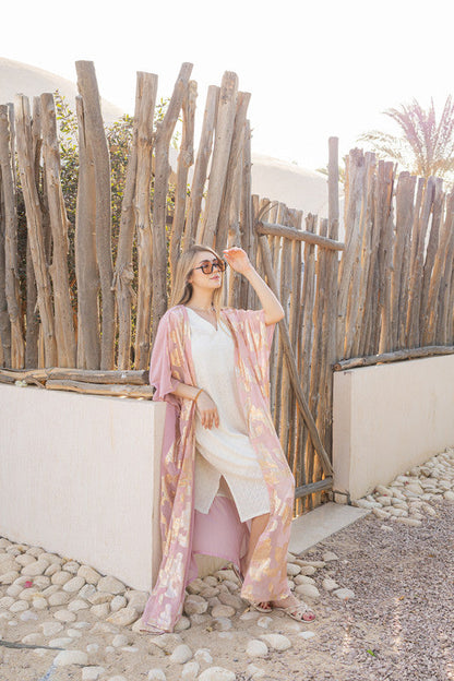 Indian Chiffon Embroidered Cover-Up – Pink