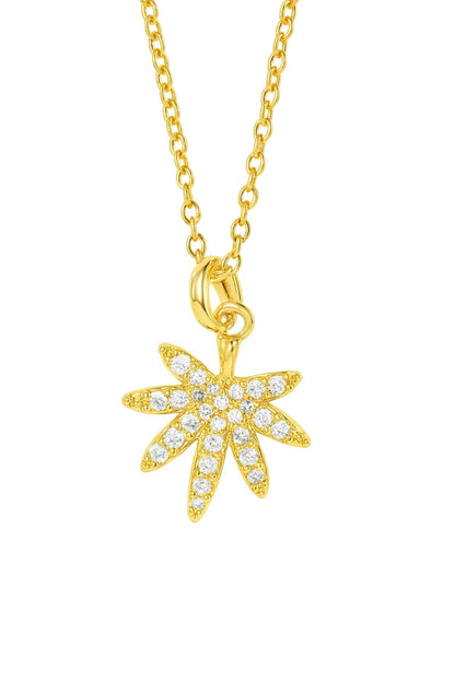 Stainless Steel Pave Starburst Pendant Necklace – Gold