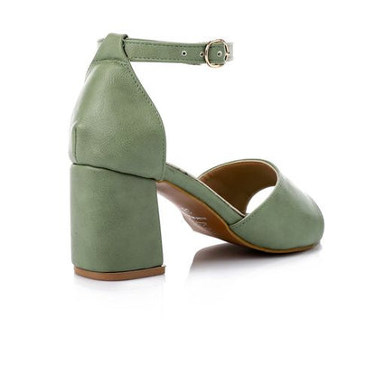 Suede Block Heel Sandals - Light Green
