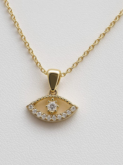 Stainless Steel Crystal Eye Pendant Necklace – Gold
