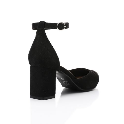 Faux Suede Pointed-Toe Ankle Strap Heels - Black