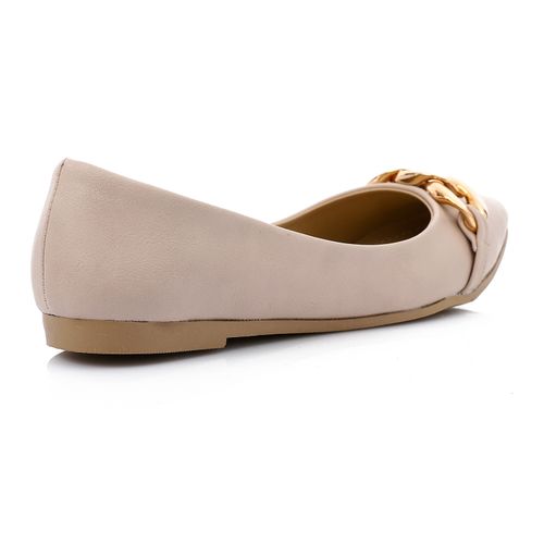 Leather Comfortable Ballerina - Beige