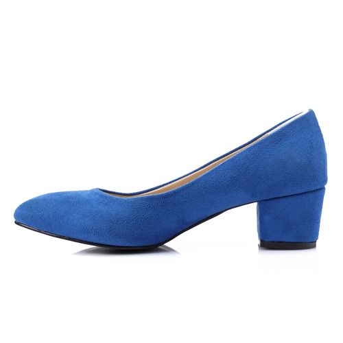 Suede Block Heel Pumps - Blue