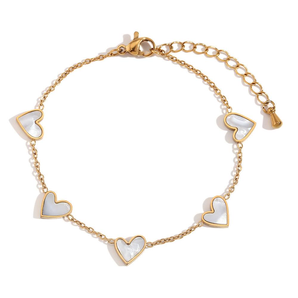 Stainless Steel White Heart Charm Bracelet – Gold