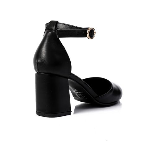 Faux Leather Heeled Shoes - Black