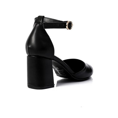 Faux Leather Heeled Shoes - Black