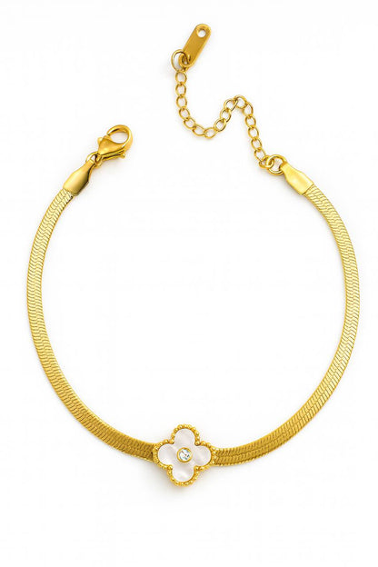 Stainless Steel Snake Chain Clover Charm Bracelet – Gold