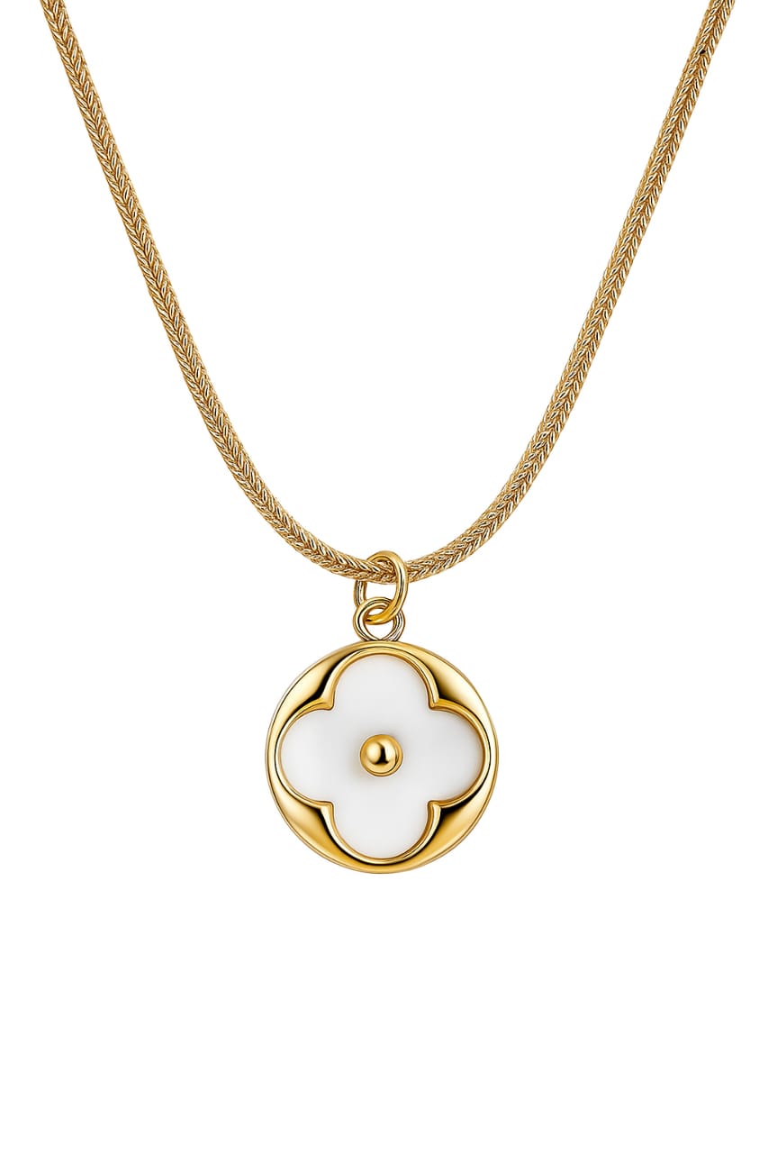 Stainless Steel Shell Flower Pendant Necklace – Gold