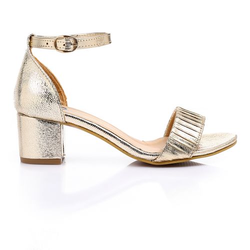 Faux Leather Textured Block Heel Sandals - Gold