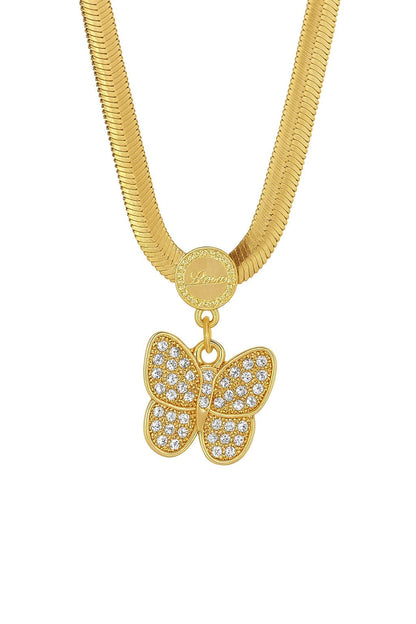 Stainless Steel Crystal Butterfly Pendant Necklace – Gold