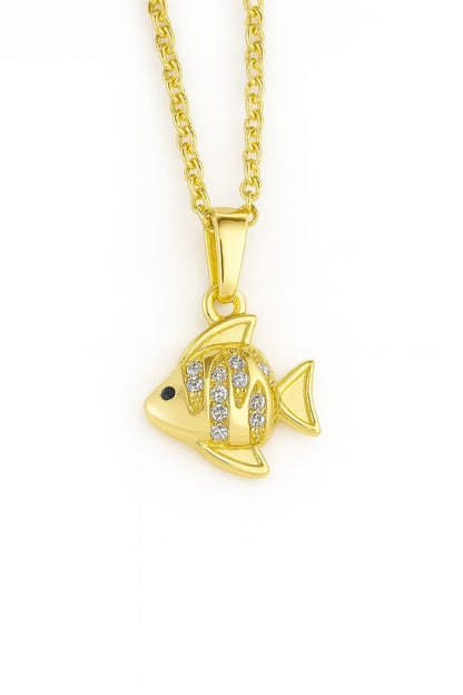 Stainless Steel Crystal Fish Pendant Necklace – Gold