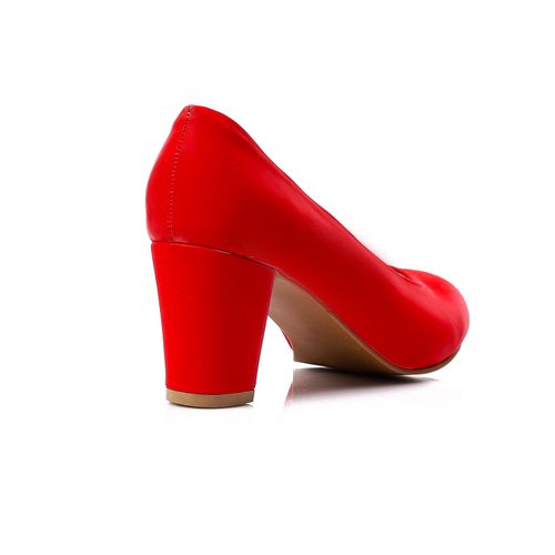 Faux Leather Pointed-Toe Block Heels - Red