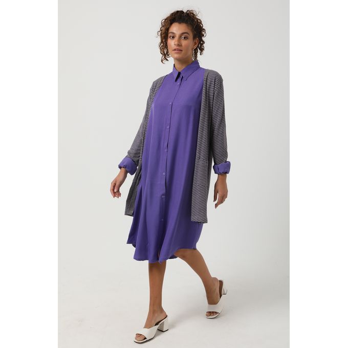 Self Striped Cardigan - Grey