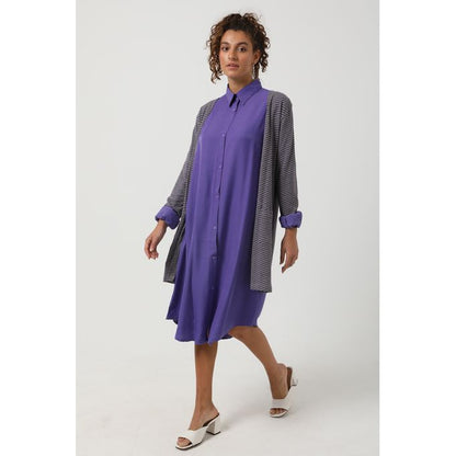 Self Striped Cardigan - Grey