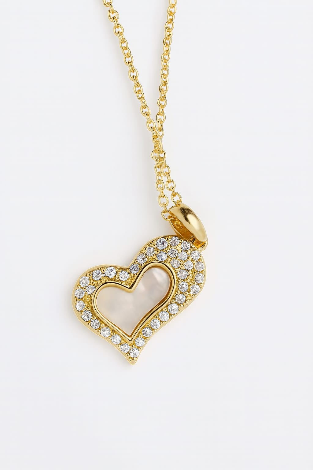 Stainless Steel Crystal Pavé Heart Pendant Necklace – Gold