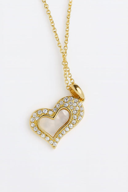 Stainless Steel Crystal Pavé Heart Pendant Necklace – Gold