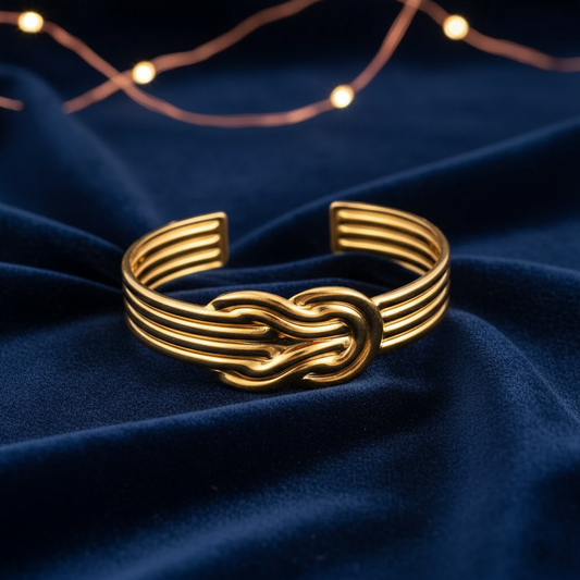 Stainless Steel Knot Design Cuff Bracelet – Gold