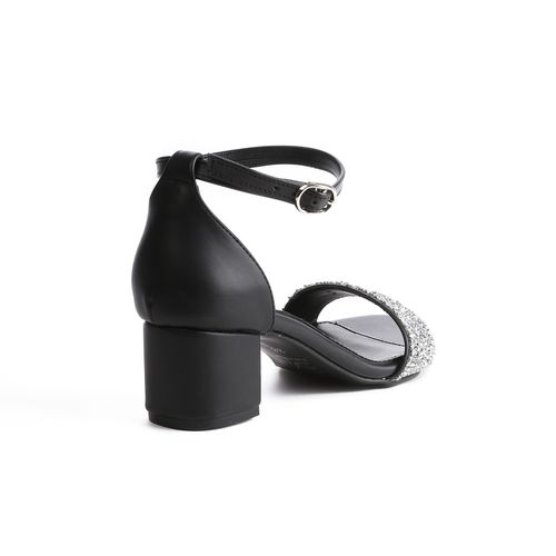 Faux Leather Block Heel Sandals – Black