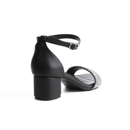 Faux Leather Block Heel Sandals – Black