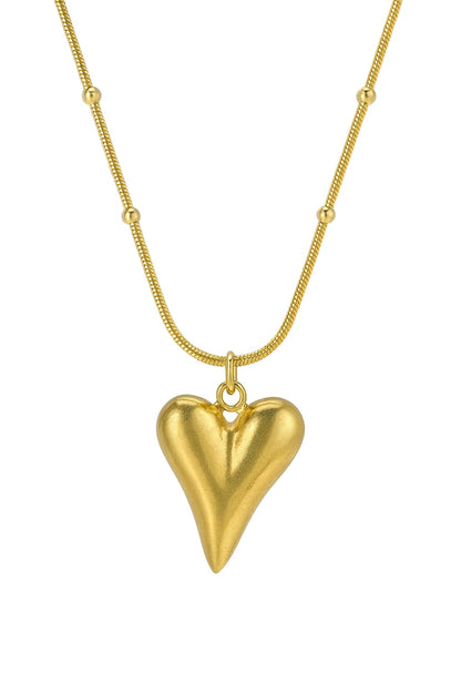 Stainless Steel Puffed Heart Pendant Necklace – Gold