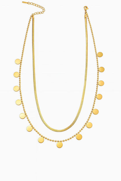 Stainless Steel Layered Disc Pendant Necklace – Gold