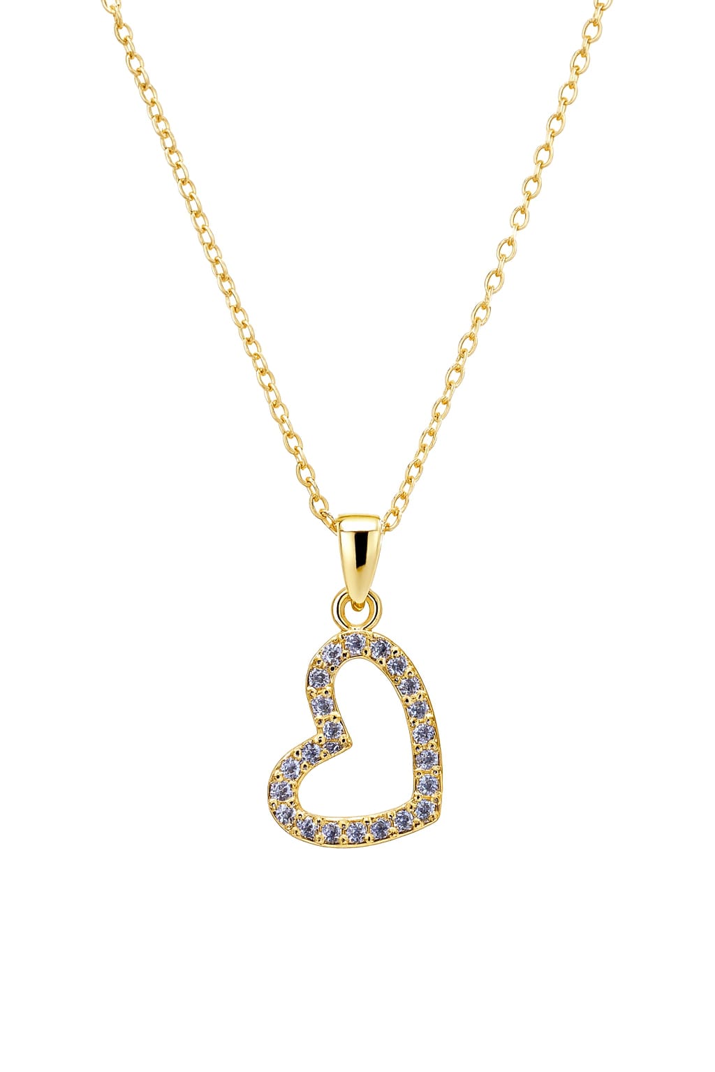 Stainless Steel Pavé Crystal Open Heart Pendant Necklace – Gold