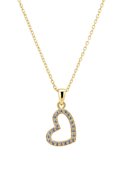 Stainless Steel Pavé Crystal Open Heart Pendant Necklace – Gold