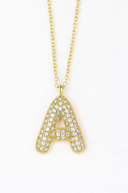Stainless Steel Crystal Letter A Pendant Necklace – Gold