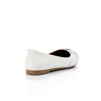 Faux Leather Pleated Pointed Flats – White