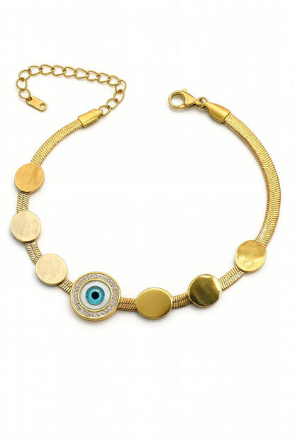 Stainless Steel Evil Eye & Crystal Bracelet – Gold