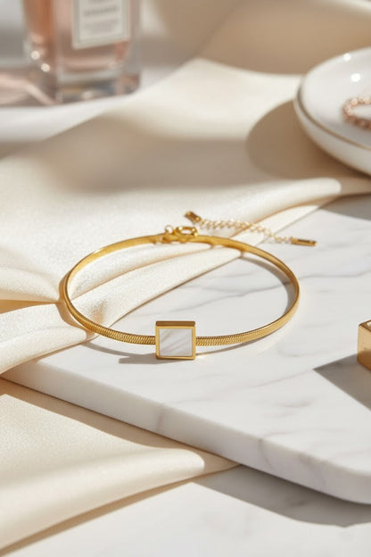 Stainless Steel Flat Chain Square Pendant Bracelet – Gold