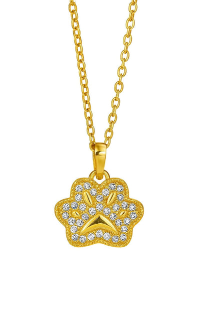 Stainless Steel Crystal Paw Print Pendant Necklace – Gold
