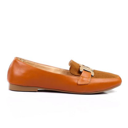 Faux Leather Chain Accent Loafers – Tan