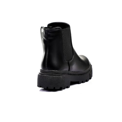 Faux Leather Plain Ankle Boots - Black