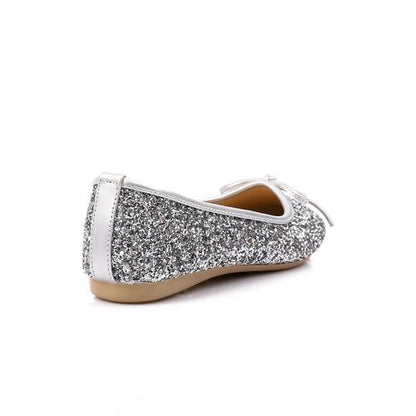 Glitter Ballet Flats with Bow – Silver