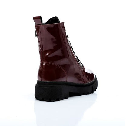 Patent Faux Leather Chunky Combat Boots – Burgundy