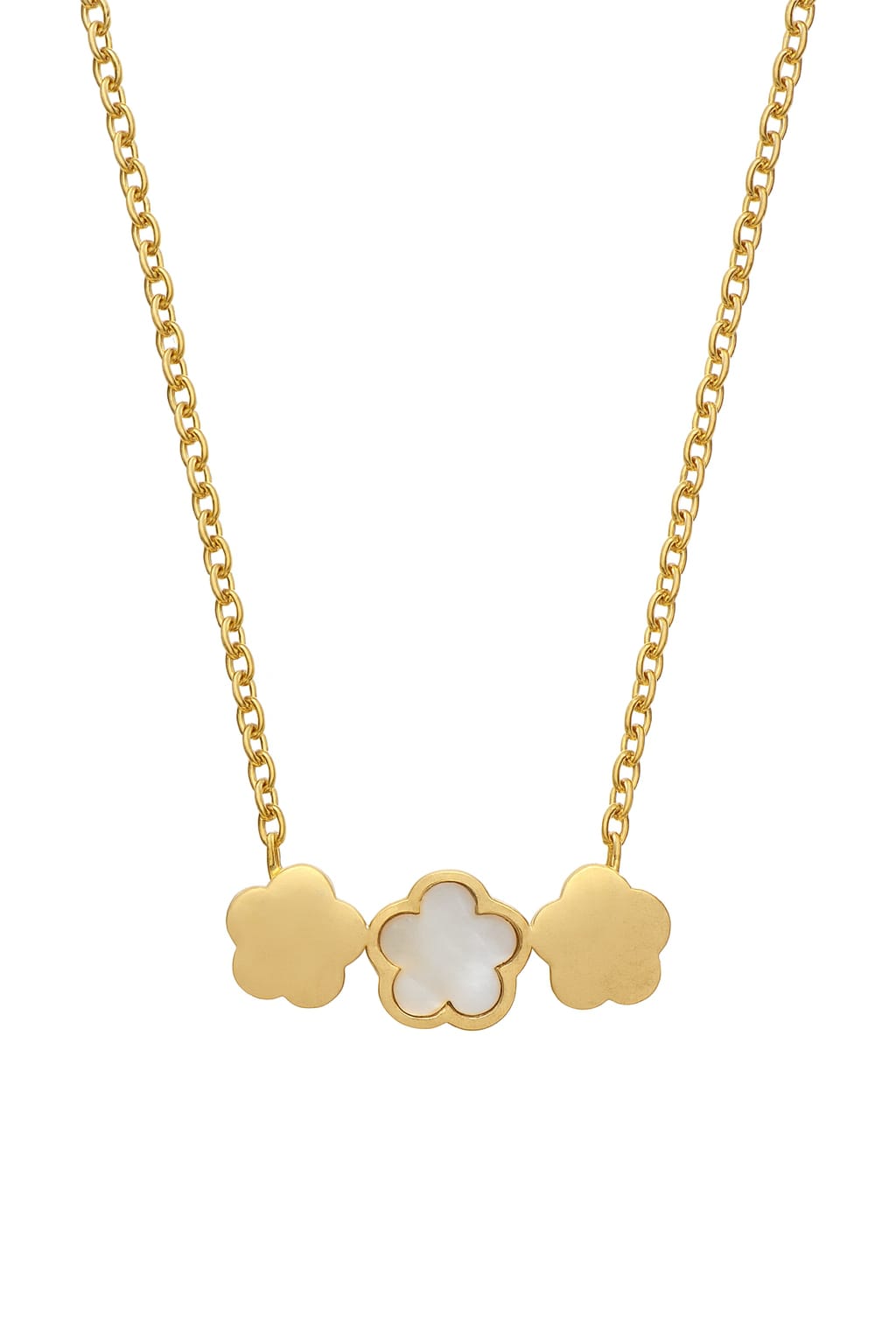 Stainless Steel Triple Cloud Pendant Necklace – Gold Tone