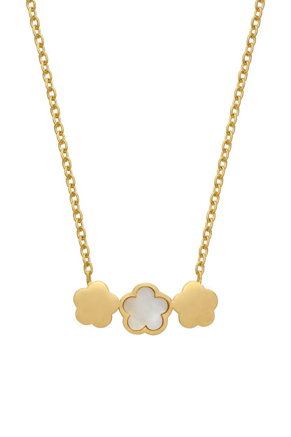 Stainless Steel Triple Cloud Pendant Necklace – Gold Tone