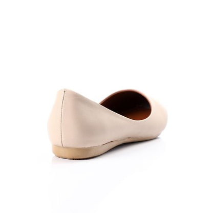 Faux Leather Round Toe Ballet Flats – Beige