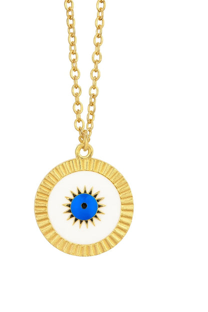 Stainless Steel White & Blue Evil Eye Pendant Necklace – Gold