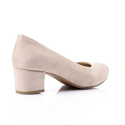 Suede Block Heel Pumps - Light Beige
