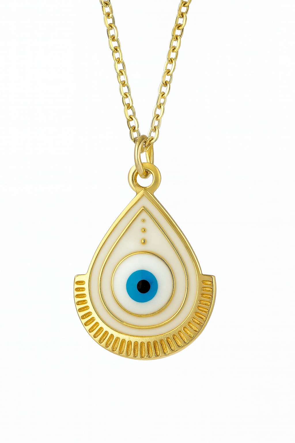 Stainless Steel Evil Eye Teardrop Pendant Necklace – Gold