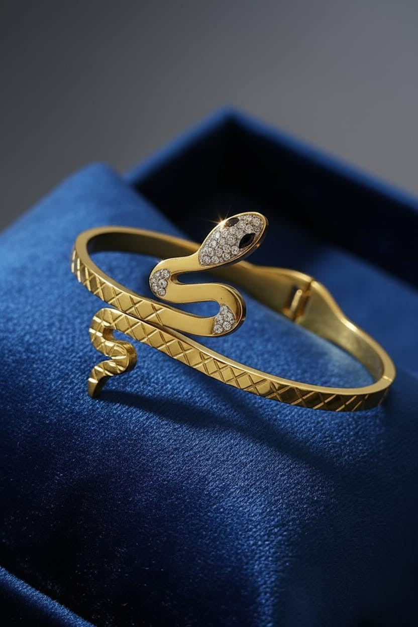 Stainless Steel Crystal-Encrusted Snake Bracelet – Gold