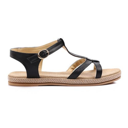 Faux LeatherCriss-Cross Jute Flat Sandal - Black