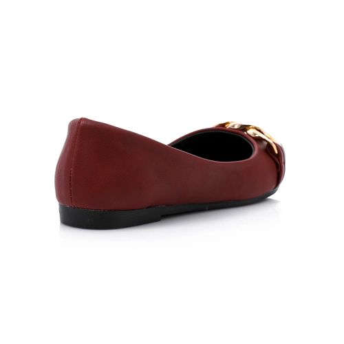 Faux Leather Chain Detail Ballerina - Burgundy