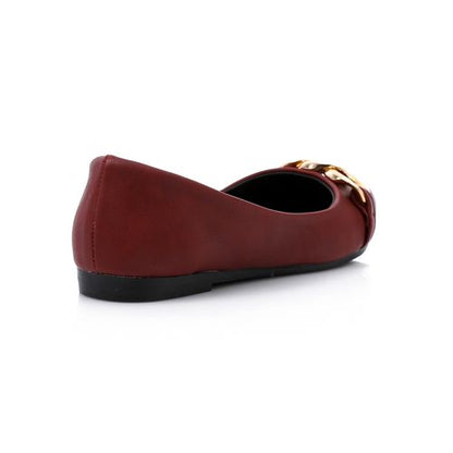 Faux Leather Chain Detail Ballerina - Burgundy