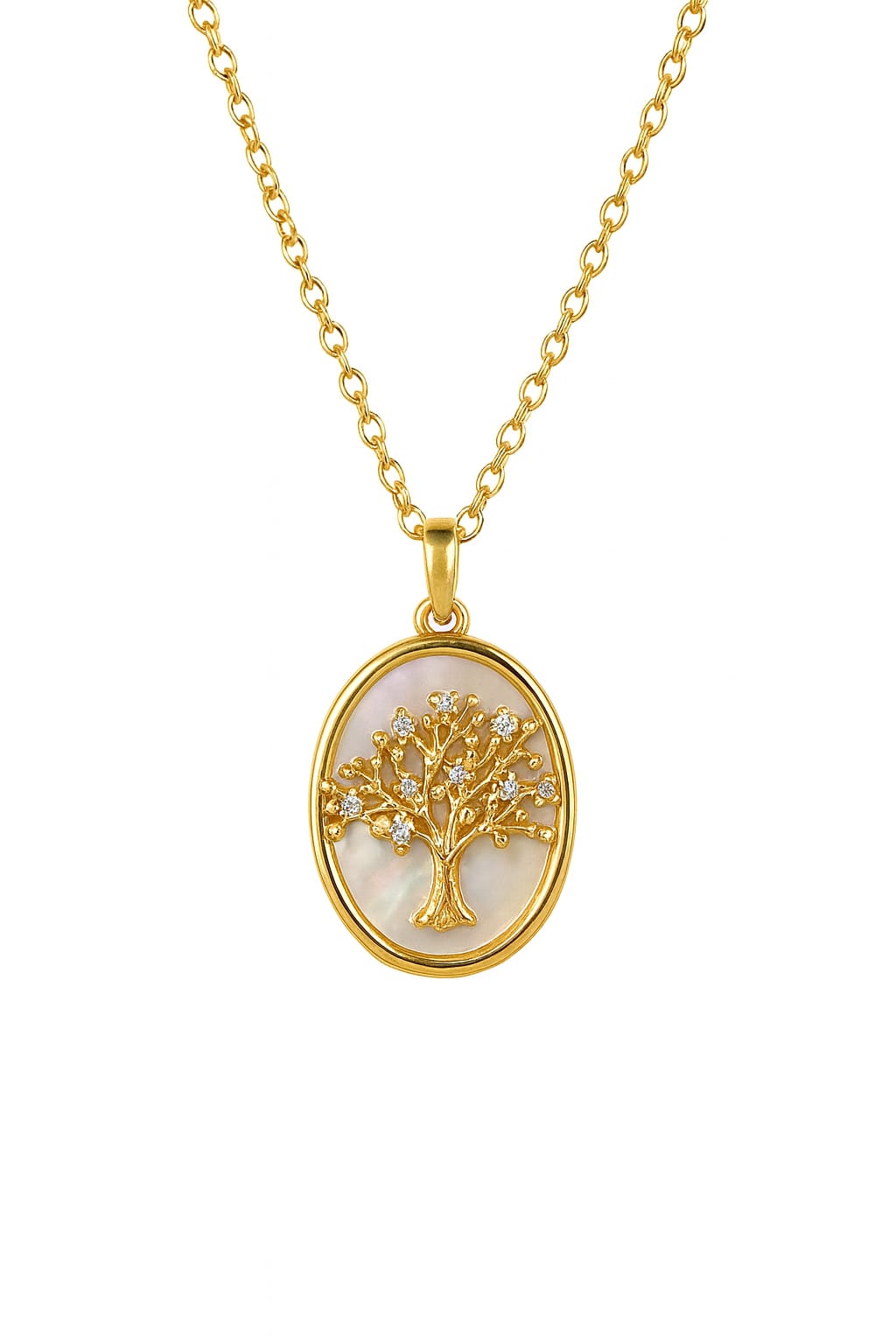 Stainless Steel Oval Tree of Life Pendant Necklace – Gold