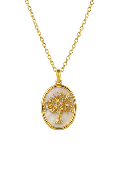 Stainless Steel Oval Tree of Life Pendant Necklace – Gold